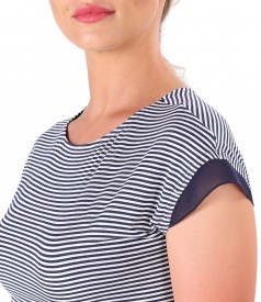 Printed elastic jersey t-shirt with trim