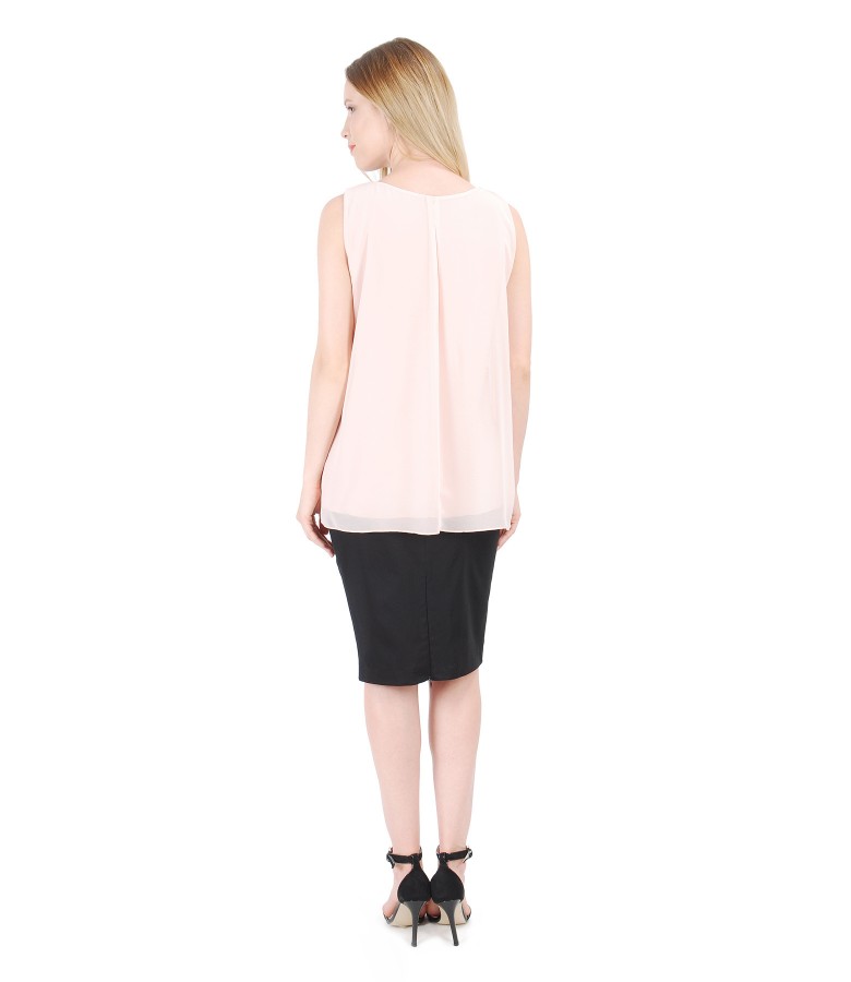 Elegant outfit with pencil skirt and veil blouse