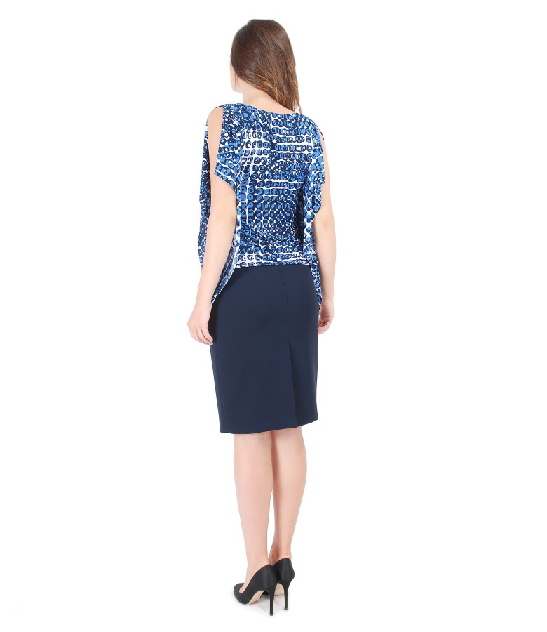 Butterfly printed jersey blouse with conic skirt