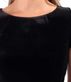 Black elastic velvet short evening dress