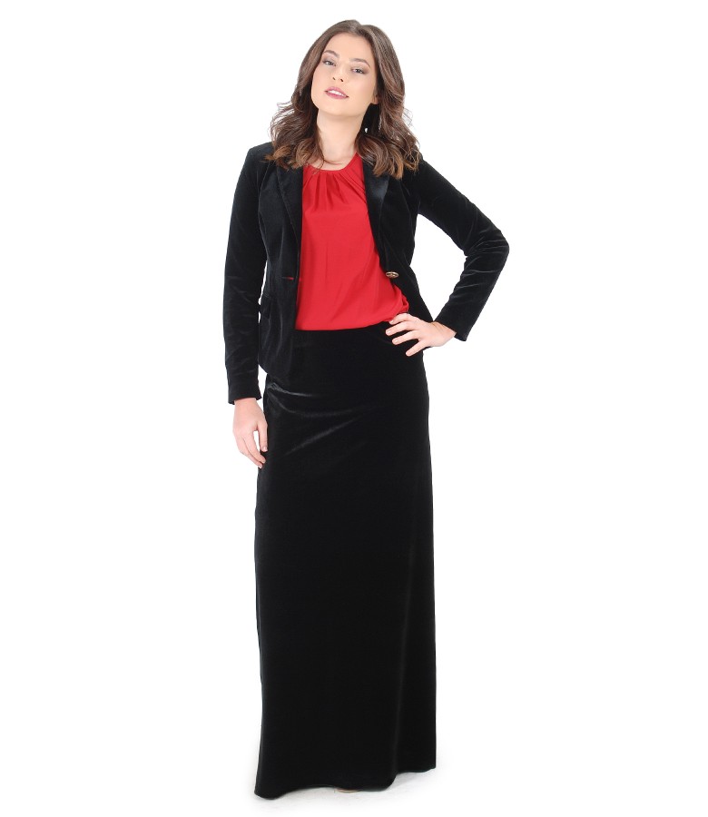 Black skirt shop velvet jacket