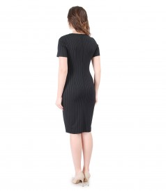 Thick elastic jersey midi dress with stripes and crystals