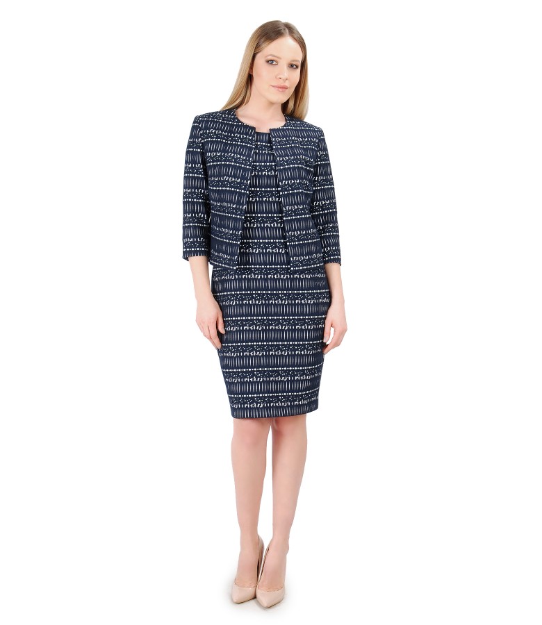 Elegant outfit with dress and jacket made of elastic corrugated cotton