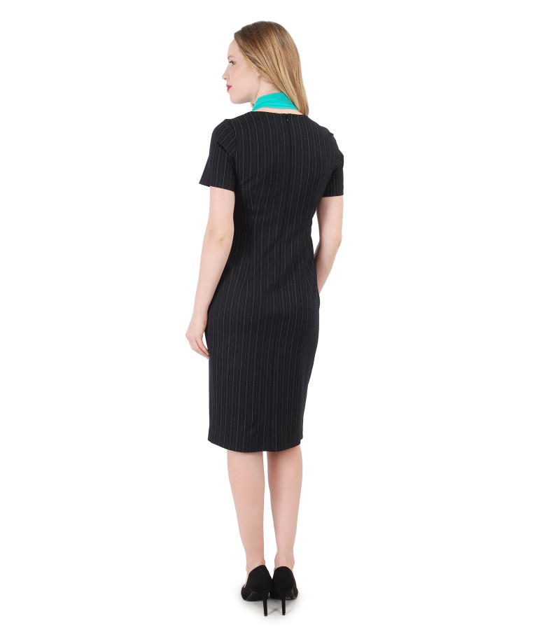 Office dress with stripes and uni veil scarf