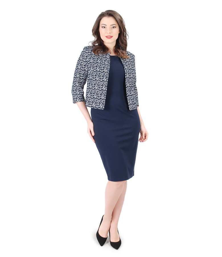Corrugated elastic cotton jacket with elastic jersey dress
