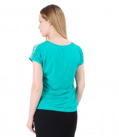 Elastic jersey blouse printed with stripes