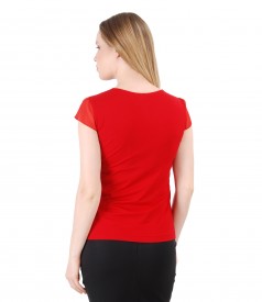 Elastic jersey blouse with trim and veil fins