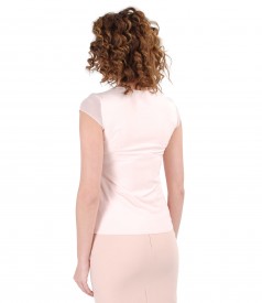 Elastic jersey blouse with trim and veil fins