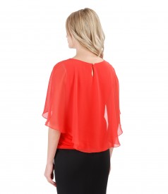 Elegant blouse with veil cape and button on the back