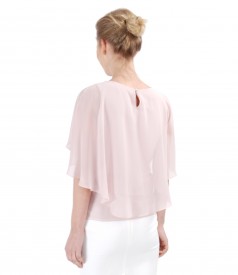 Elegant blouse with veil cape and button on the back