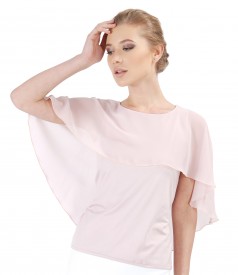 Elegant blouse with veil cape and button on the back