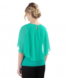 Elegant blouse with veil cape and button on the back