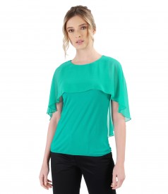 Elegant blouse with veil cape and button on the back