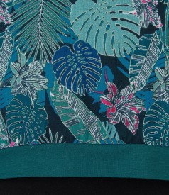 Elastic jersey blouse with floral print