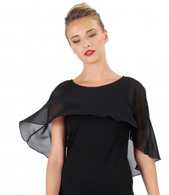 Elegant blouse with veil cape and button on the back
