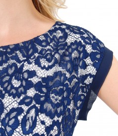 Evening dress with floral lace and pearls
