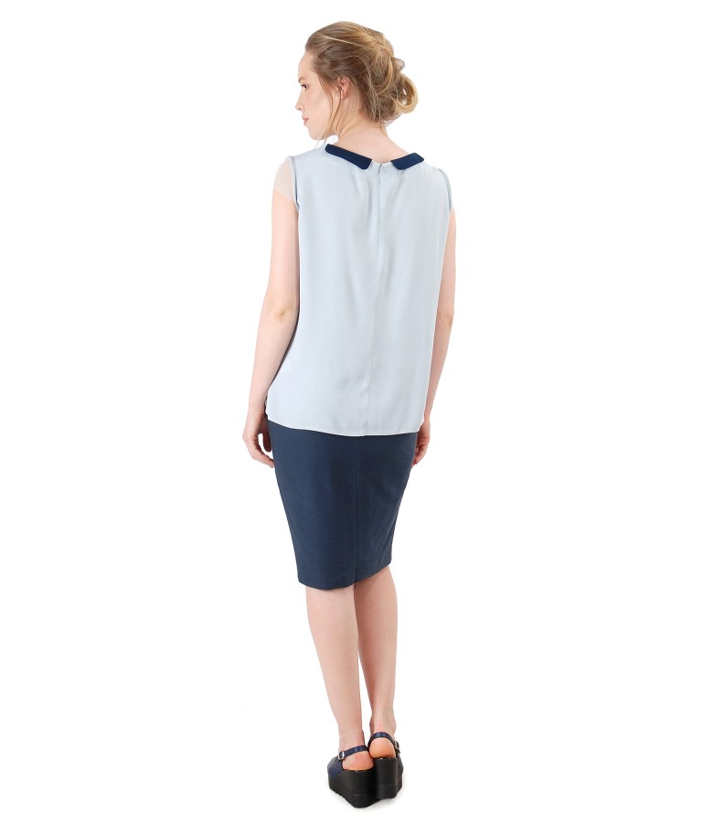 Office outfit with skirt and viscose blouse
