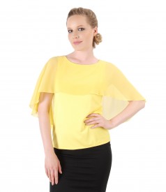 Elegant blouse with veil cape and button on the back