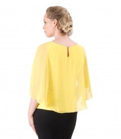 Elegant blouse with veil cape and button on the back
