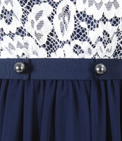 Evening dress with floral lace and pearls