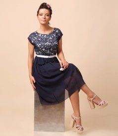 Evening dress with floral lace and pearls