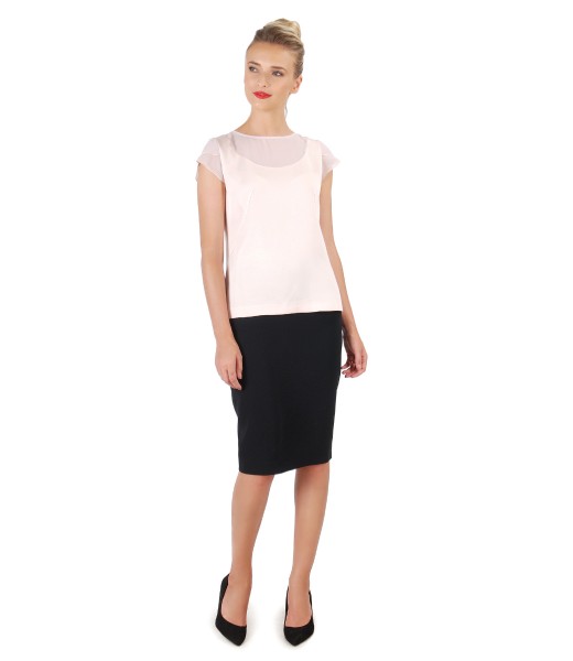 Elegant outfit with tapered skirt and viscose blouse