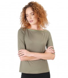 Elastic jersey blouse embellished with crystals