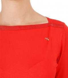Elastic jersey blouse embellished with crystals