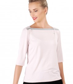 Elastic jersey blouse embellished with crystals