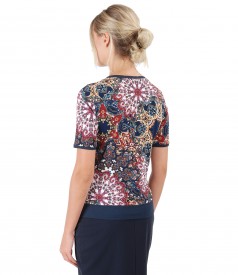Elastic jersey blouse with embossed print