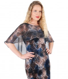 Velvet dress with veil cape and button on the back