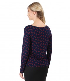 Blouse with long sleeve and rips band on decolletage
