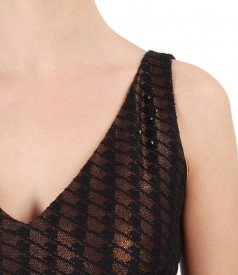 Evening dress embellished with crystals on the shoulder