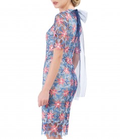 Evening dress made of embroidered lace with floral motifs