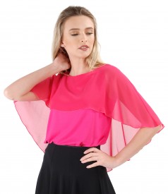 Elegant blouse with veil cape and button on the back
