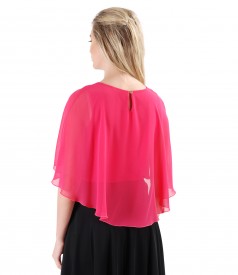 Elegant blouse with veil cape and button on the back