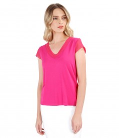Elastic jersey blouse with trim and veil fins