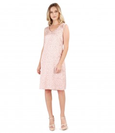 Flared viscose dress printed with lace corner