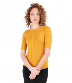 Elastic jersey blouse with fold and crystals trim