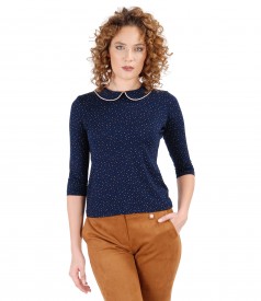 Printed elastic jersey blouse with collar