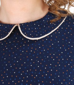 Printed elastic jersey blouse with collar