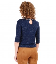 Printed elastic jersey blouse with collar