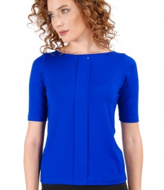 Elastic jersey blouse with fold and crystals trim