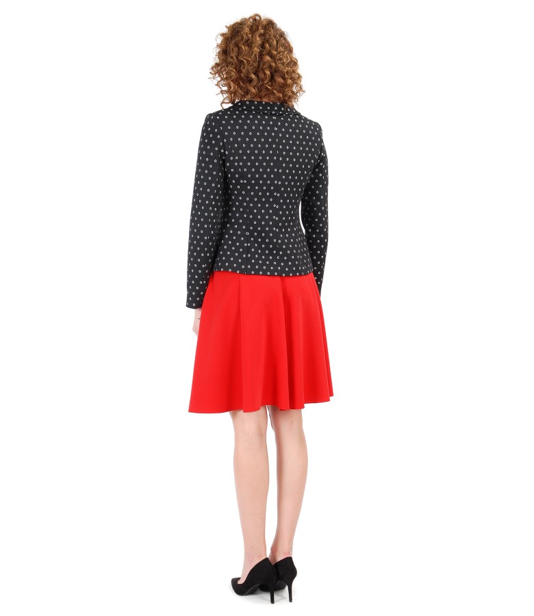 Office outfit with printed cotton jacket and flaring skirt