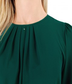 Blouse with folds on decolletage embellished with crystals