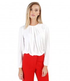 Blouse with folds on decolletage embellished with crystals