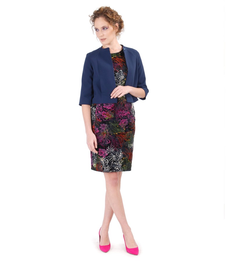 Bolero embellished with crystals<sup style=font-size:0.5em>&reg;</sup> and brocade velvet dress