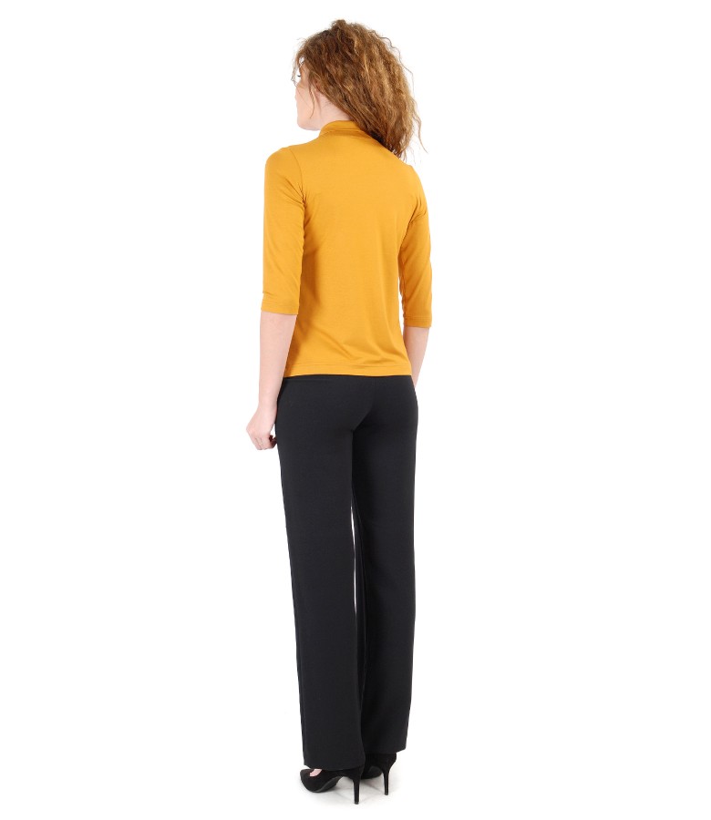 Elastic fabric pants and uni elastic jersey blouse