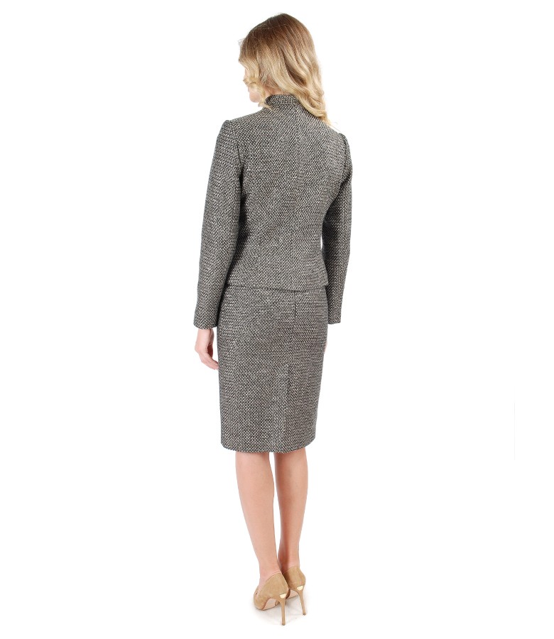 Office woman suit with jacket and skirt made of multicolor loops with cotton