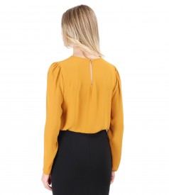 Blouse with folds on decolletage embellished with crystals
